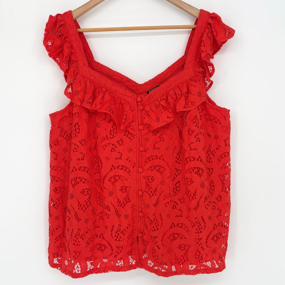 Torrid Orange Lace Ruffle Collar Button Front Sleeveless Top Size 2X
